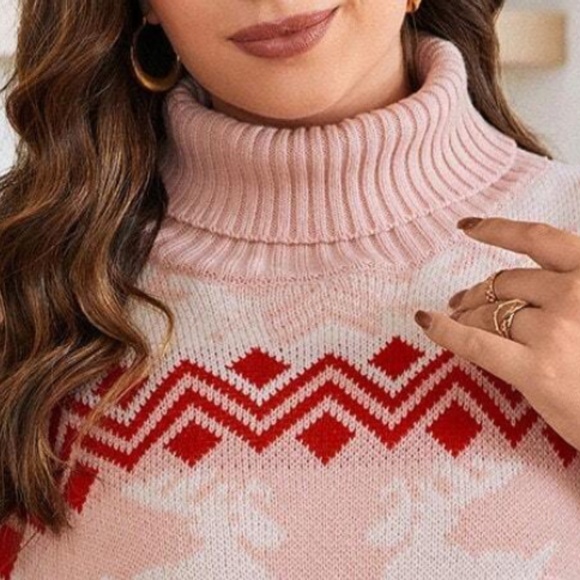 Plus  Christmas Holiday Reindeer Snowflake Print Oversized Sweater - Picture 2 of 6